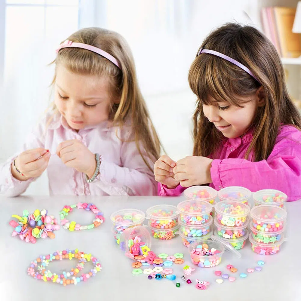Sanlebi Bambini fai da te perline set, 2000 pezzi braccialetto perla per la fabbricazione di braccialetti,collana, kit fabbricazione gioielli giochi fai da te per ragazze