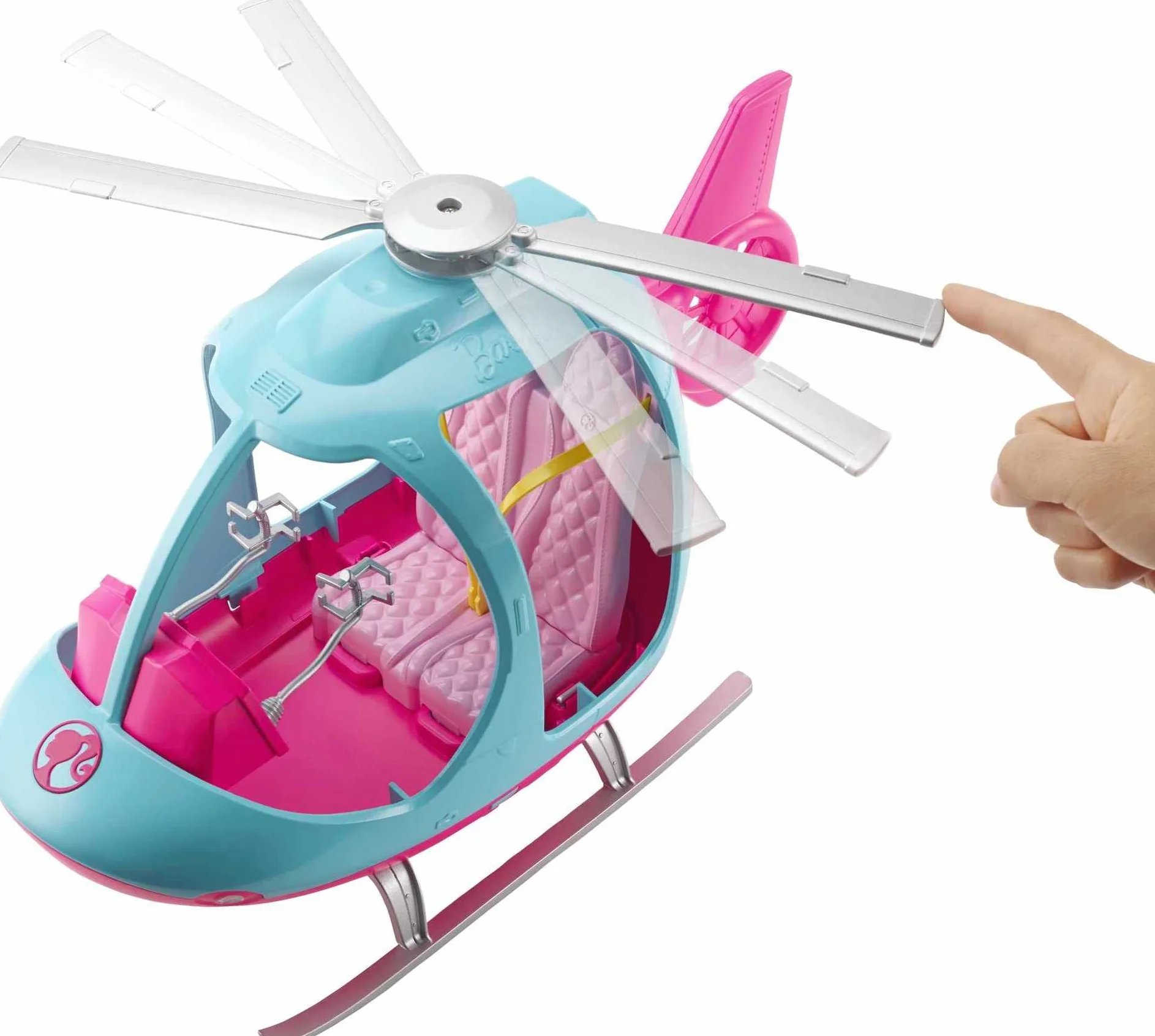 Barbie l'Elicottero per Bambole, Rosa e Azzurro con Elica Che Gira, Giocattolo per Bambini 3 + Anni, FWY29