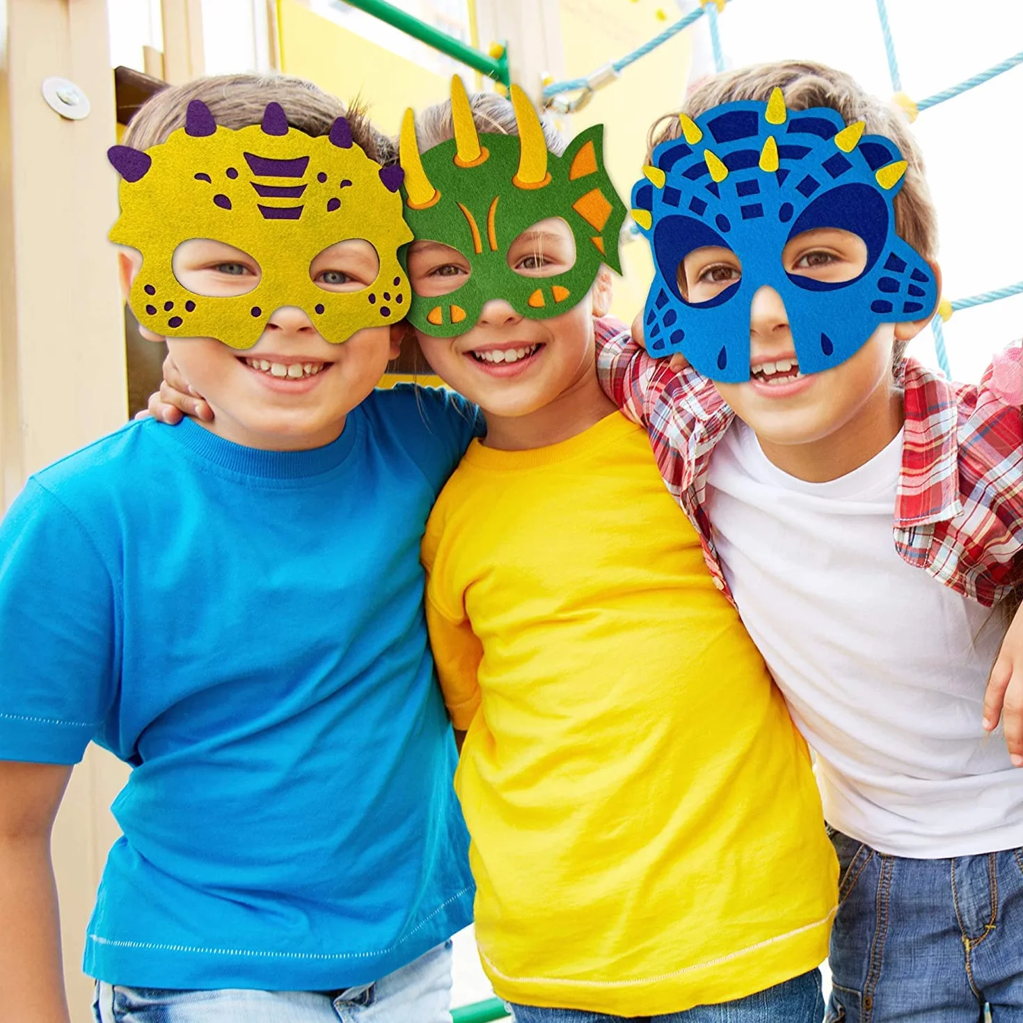 LATERN 24 Pezzi Maschere di Dinosauro in Feltro, Maschere per Bambini Maschera per Feste di Animali Riempitrici per Sacchetti per Feste Vesti Maschera per Cosplay per Masquerade Compleanni Giungla