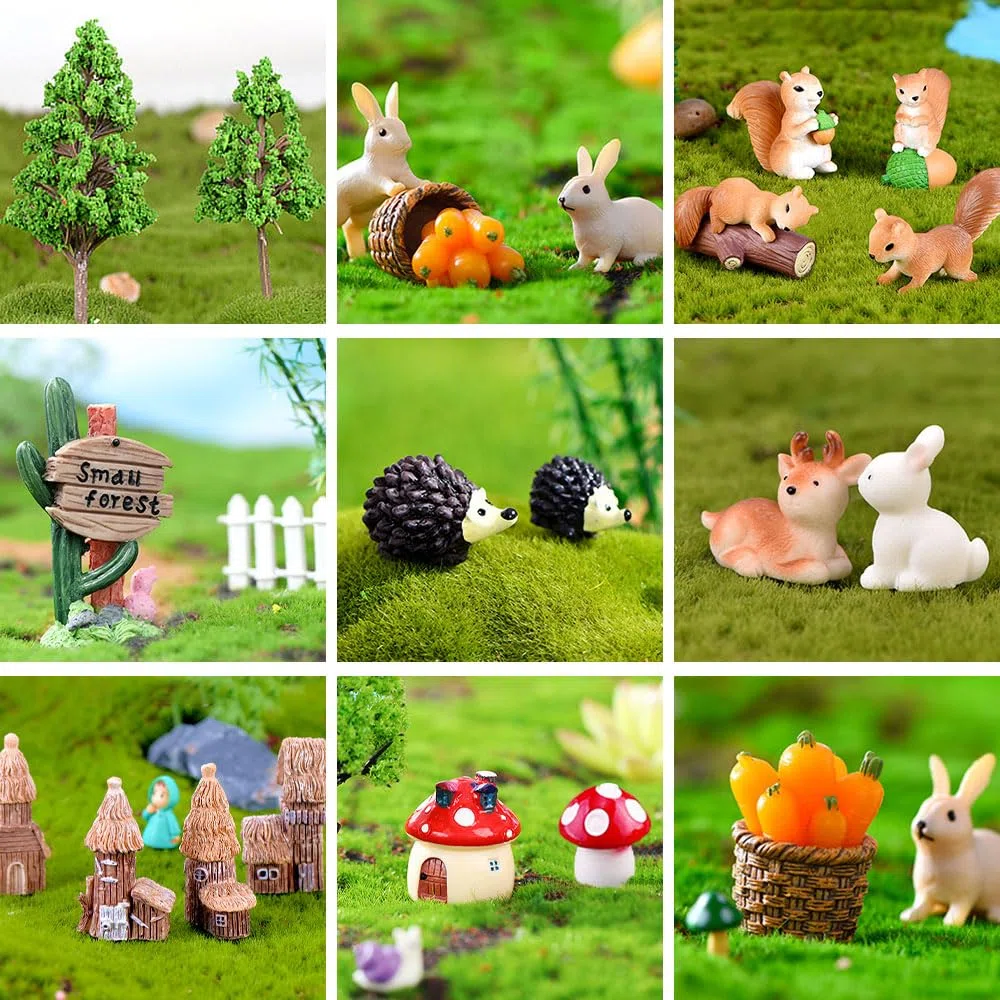 42 Pezzi Alberi Modellismo Alberi Modello Misto Albero del Diorama Plastic Animali del Bosco per DIY Paesaggi in Miniatura Decorazione