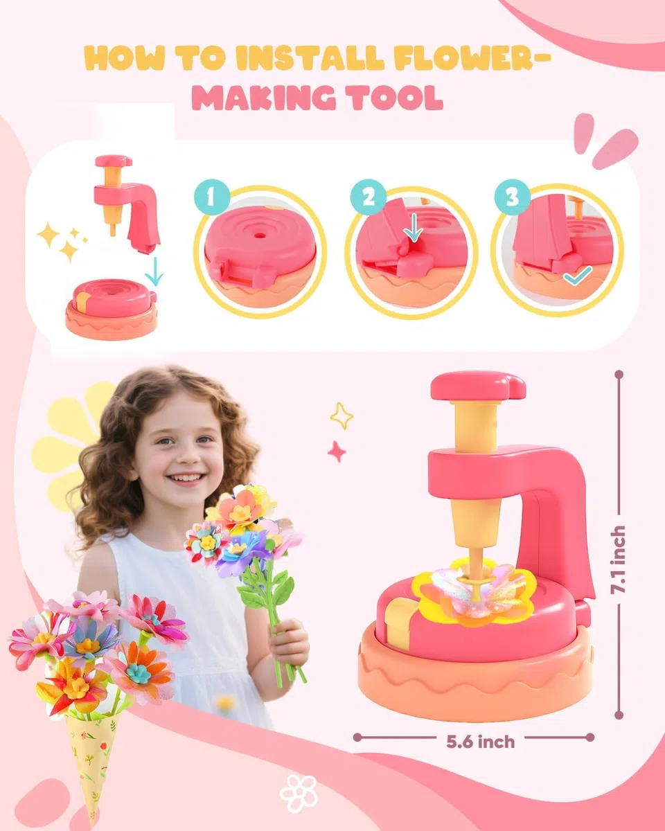 JOYVOVO Regalo Bambina 4 5 6 7 8 9 10 Anni, Set di Artigianato per Bambini, Kit Artigianalee Creativo con Macchina per la Produzione di Fiori Bambini, DIY Creativo Giochi Bambina 4 5 6 7 8 9 10 Anni