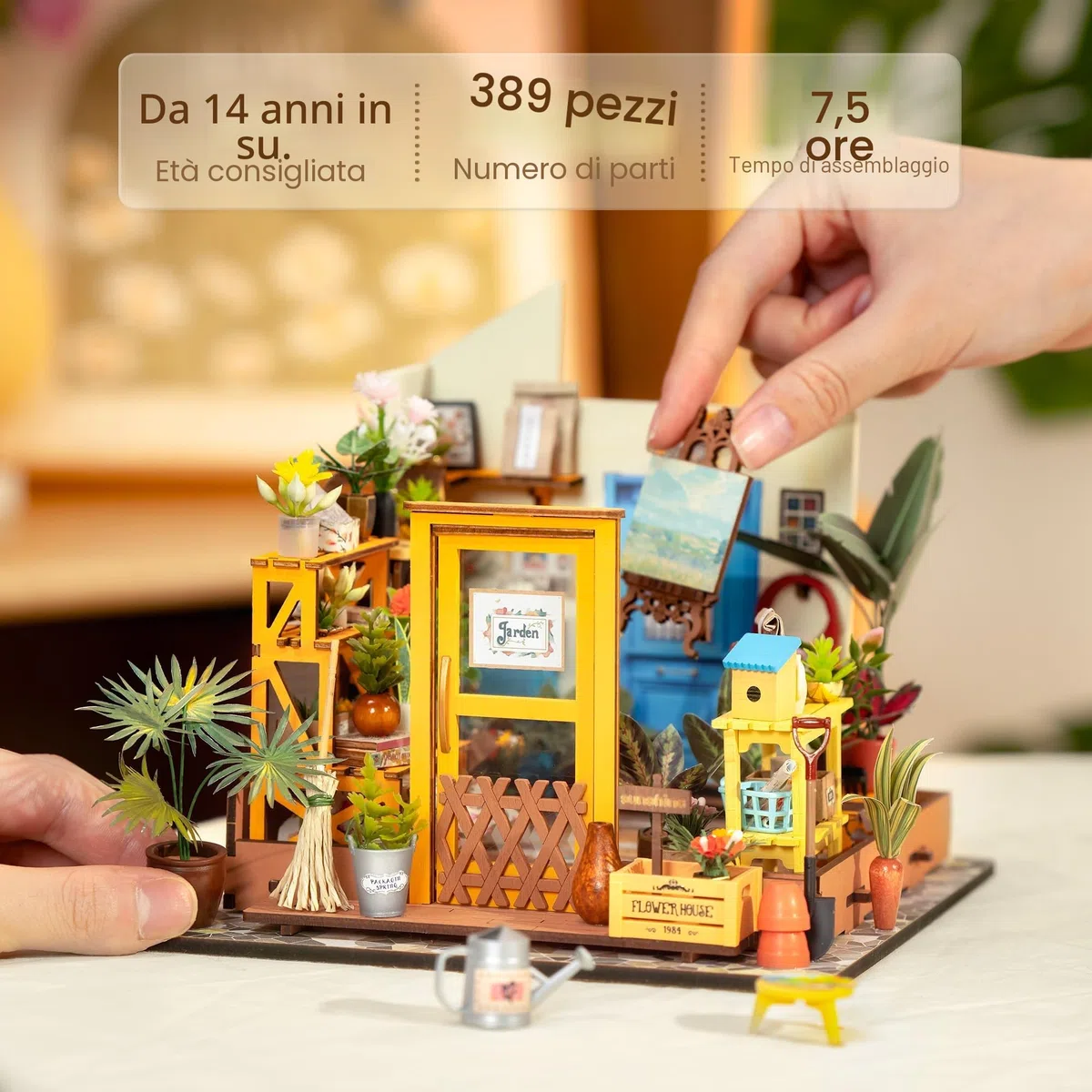 Rolife - Kit per casa delle bambole in miniatura fai da te, scala 1:24, con serra in legno e mobili in miniature, per donne, bambine, bambini, regalo per compleanno, Natale e San Valentino