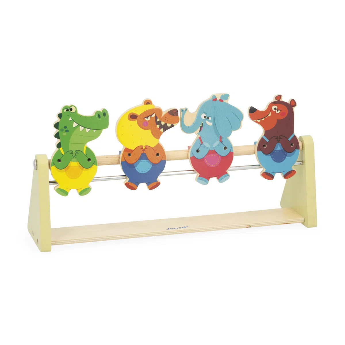 Janod Tiro a Segno in Legno per Bambini, Gioco con Bersaglio, 4 Personaggi, 1 Lanciatore, 2 Palline in Feltro, Sviluppa precisione e concentrazione, Giocattolo in Legno, da 5 Anni, J03372