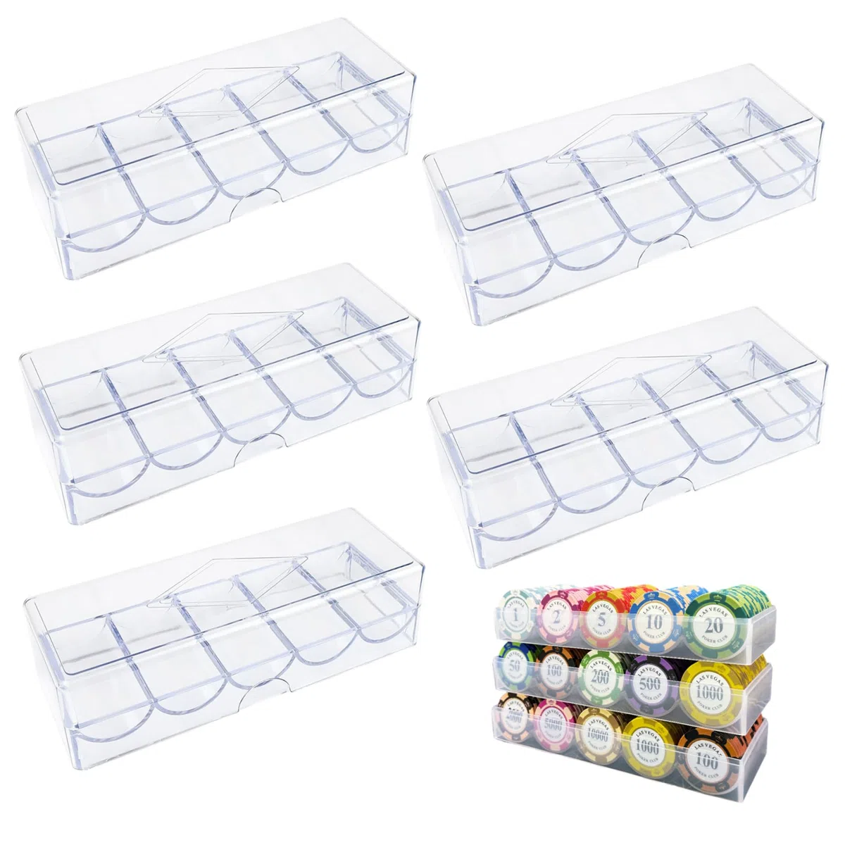 Custodia per Chip da Poker 5pcs, Vassoio di Chip di Poker in plastica Trasparente con Coperchio, vetrina di archiviazione Multiuso per Gioco D'Azzardo, Feste o casa