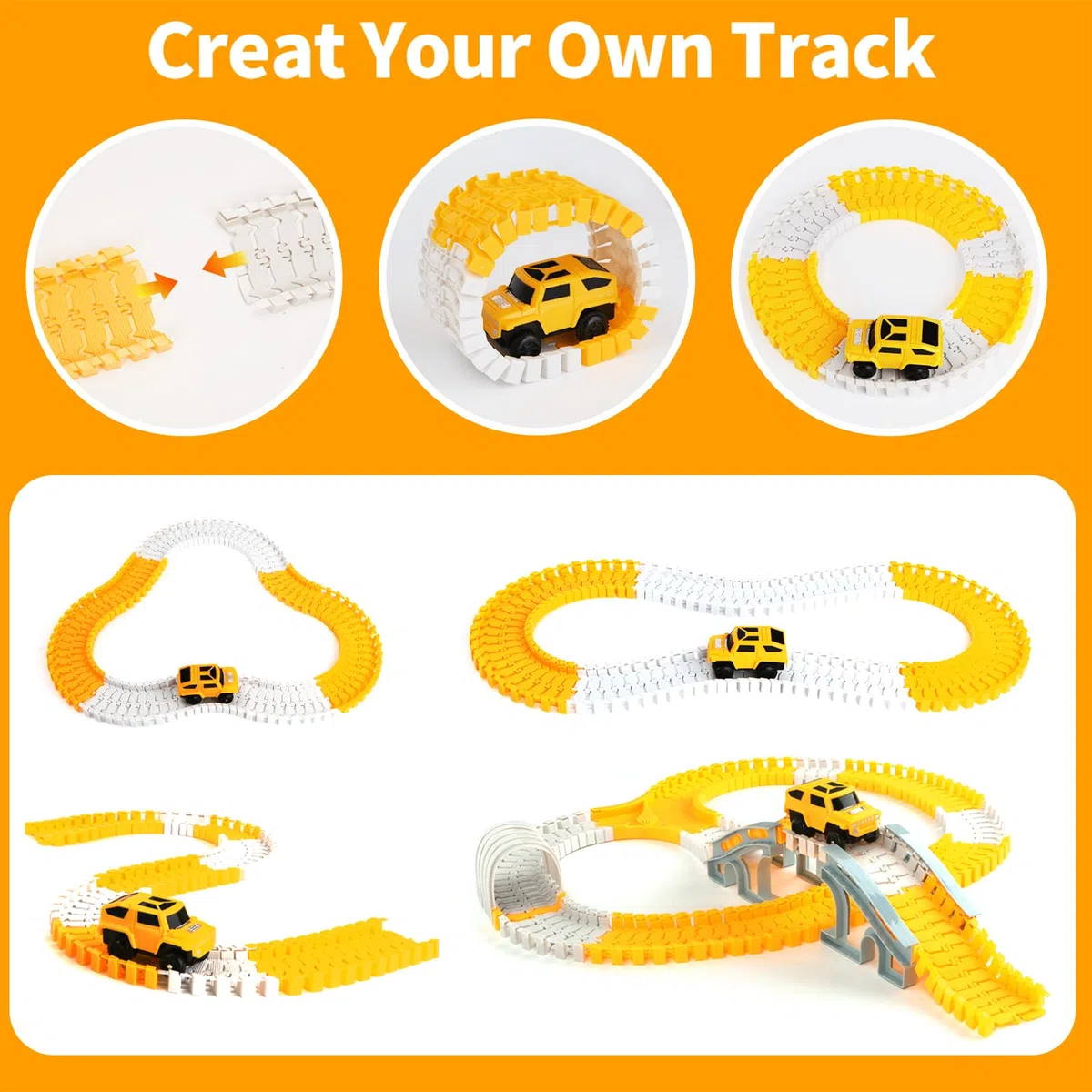 329 pezzi Set di piste da corsa per bambini, giocattoli per auto da costruzione, piste per flessibili con 6 auto, regali per bambini di 3 4 5 6 anni, ragazze