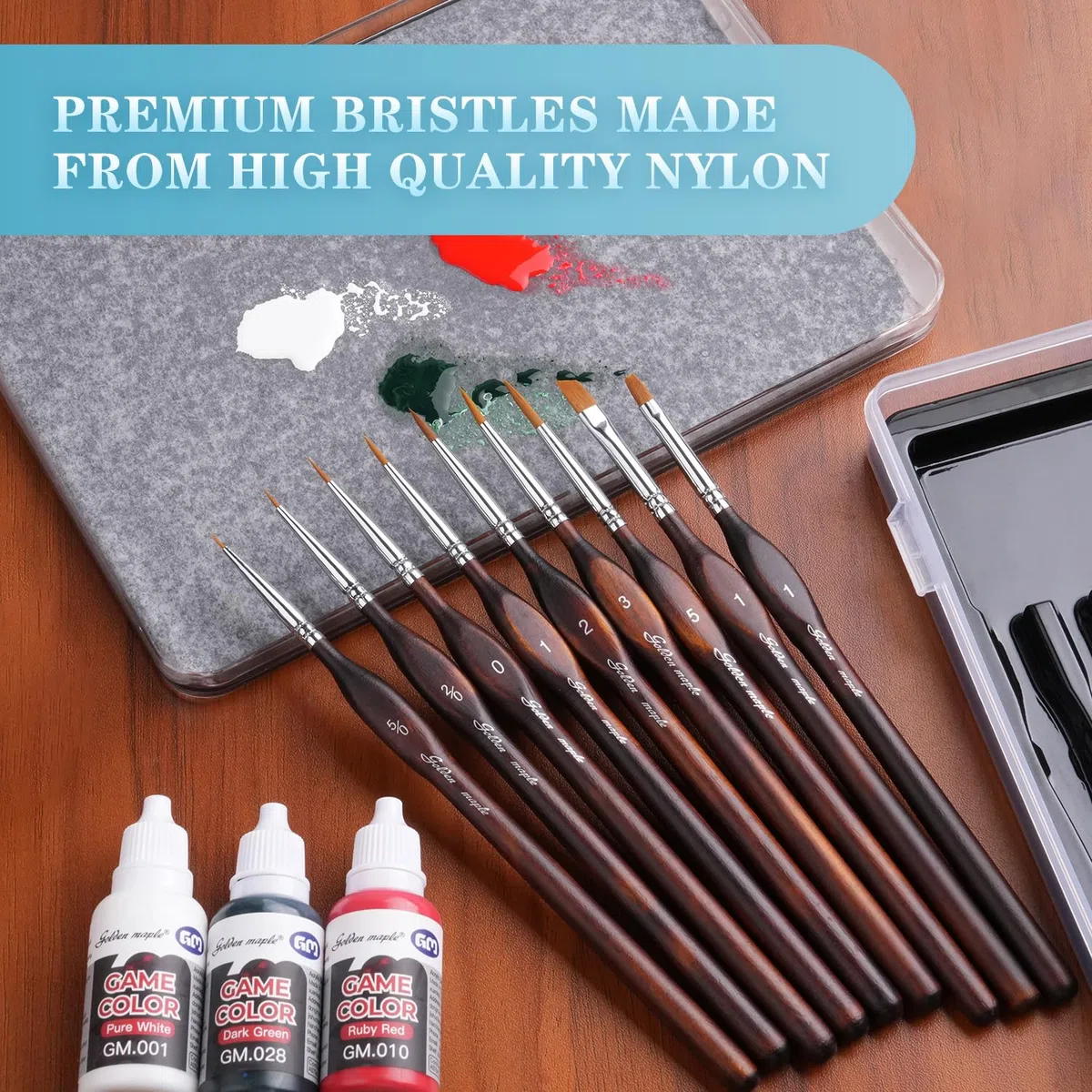 golden maple Tavolozza bagnata per pittura in miniatura – Wet Palette per pittura acrilica Set con 9 pennelli in miniatura, 50 fogli per pallet, 2 spugne, 1 porta pennelli e 1 ciotola in spugna