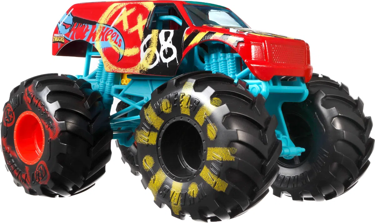 Hot Wheels Monster Trucks, Monster Truck di grandi dimensioni, scala 1:24, camion giocattolo pressofuso con ruote giganti e design alla moda
