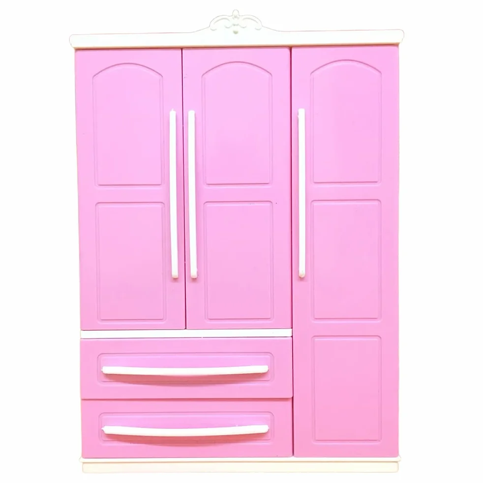 Armadio per bambola rosa con specchio e cassetto, con molteplici scomparti, mini armadio moderno, organizzatore di vestiti, accessori per casa delle bambole, mobili