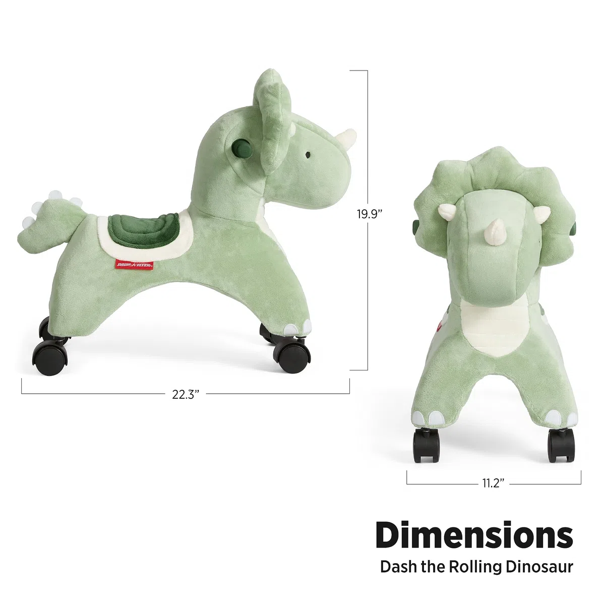 Radio Flyer Dash the Rolling Dinosaur, giocattolo da cavalcare verde per bambini da 1 a 3 anni