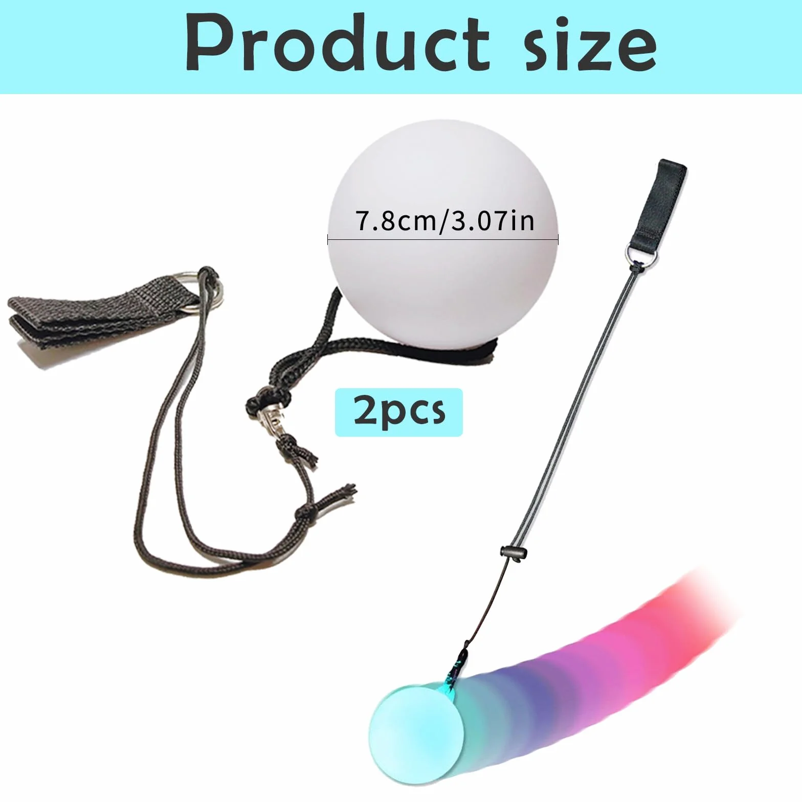 2 palline da giocoliere a LED, con colori arcobaleno e effetto stroboscopico, giocattolo da circo, spinning POI giocattolo per bambini e adulti