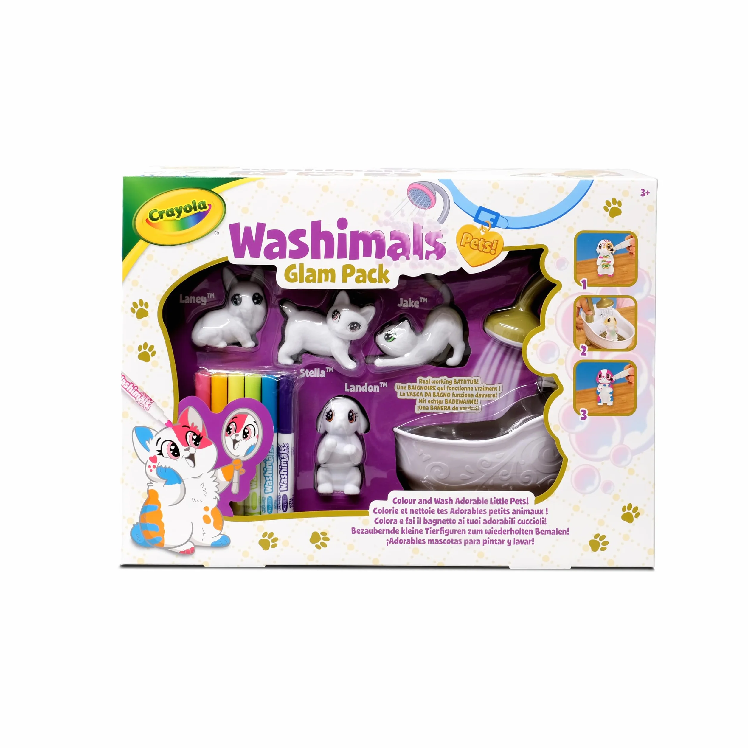 CRAYOLA Washimals Pets - Set Attività Colora Lava Ricolora con Cuccioli con Vasca da Bagno Funzionante, Cagnolini e Gattini, Ideale da Regalare, Età Consigliata: da 3 Anni