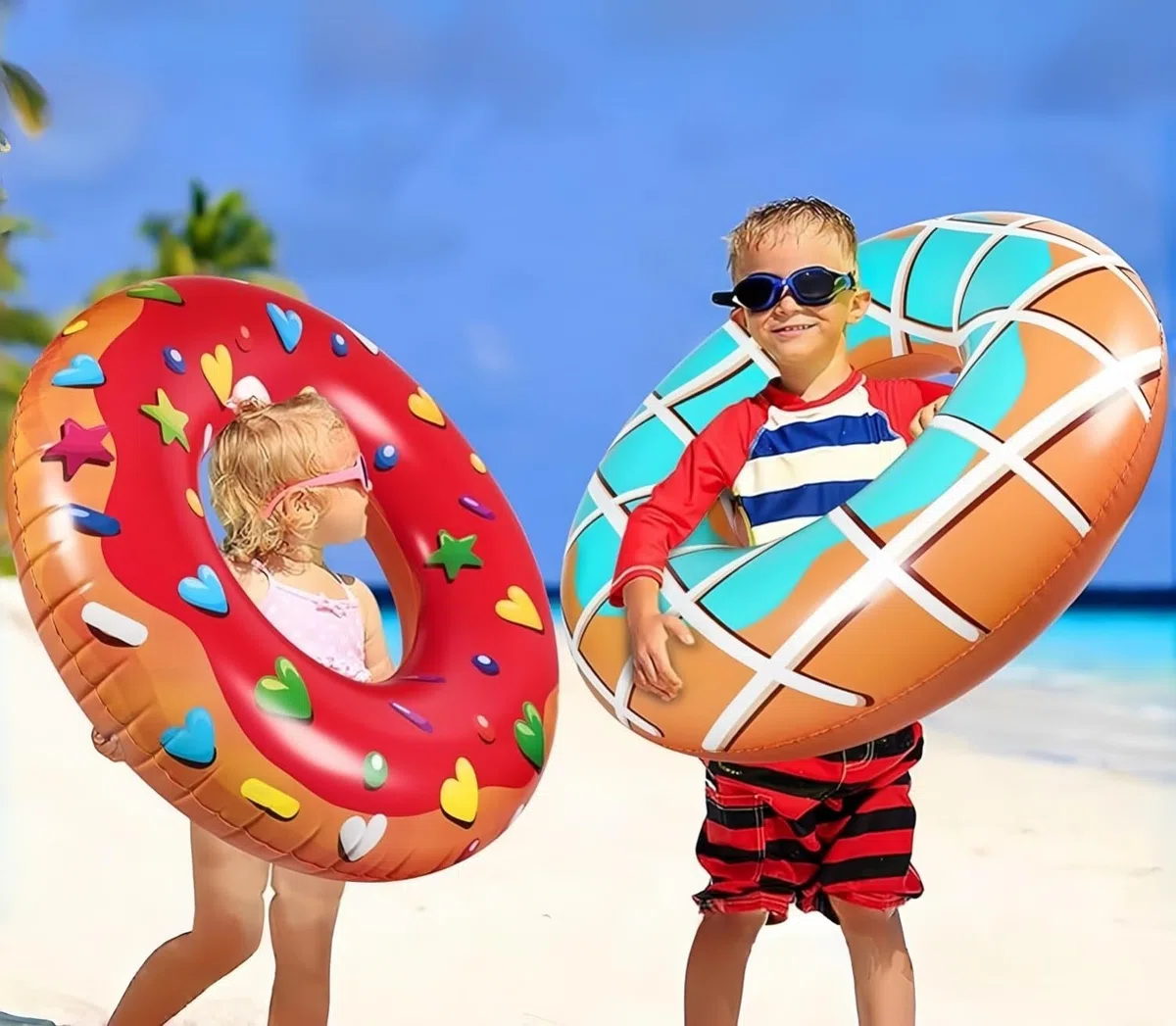 LATERN 5 Pezzi Ciambella Galleggianti Gonfiabili dello Stagno, 4 Pezzi 75CM Anelli Tubi da Nuoto a Ciambella con 35CM Palloni da Spiaggia - per Bambini Adulti Spiaggia Nuoto Piscina Festa