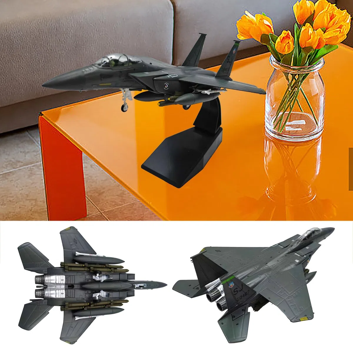 Modello aereo militare F-15E Strike Eagle preassemblato in lega pressofusa in scala 1:100 - Display statico collezione for appassionati aviazione, decorazione scrivania for fotografia