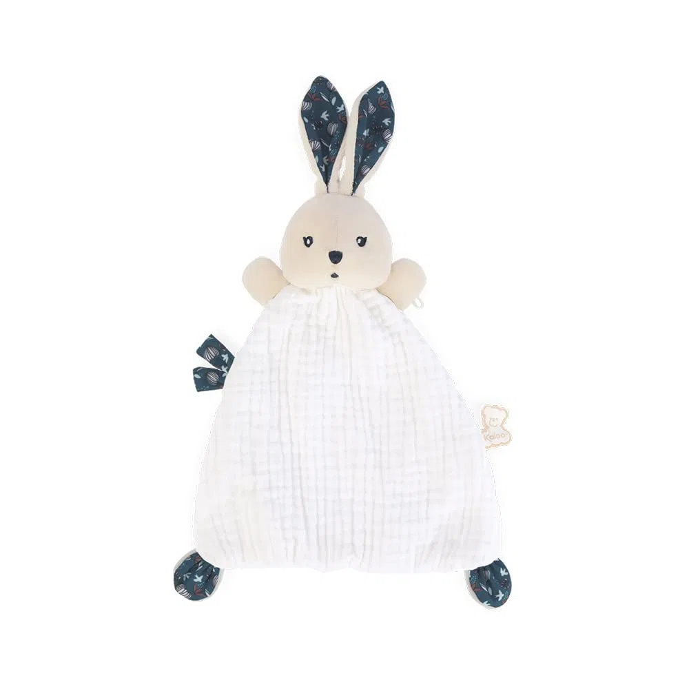 KALOO - K'Doux - Doudou Coniglio Natura - Bianco e Blu - Materiale Mussola di Cotone - 20 Cm, K969950