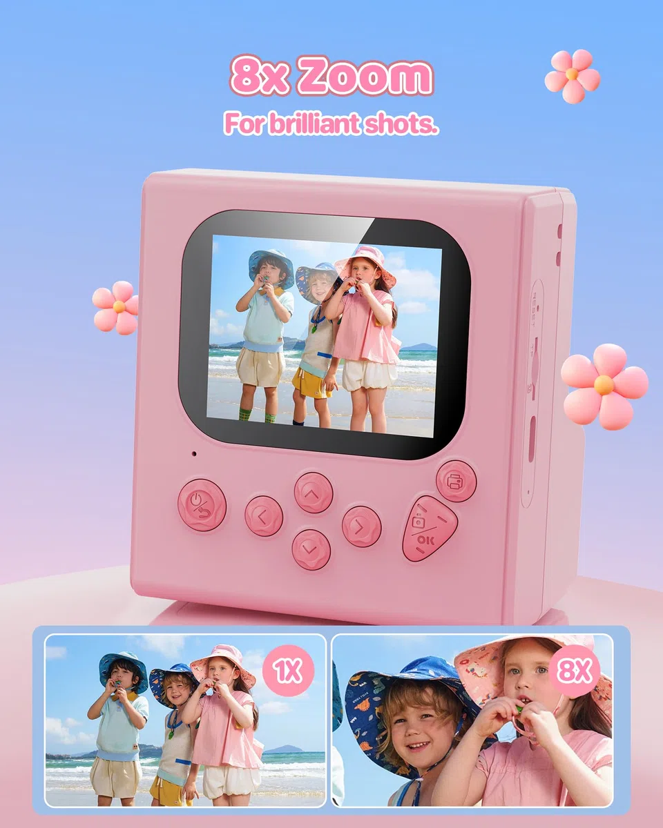 Macchina Fotografica Bambini Istantanea Rosa: HODDRCCN Macchina Fotografica Istantanea Bambini - Registrazione Video 1080P - Lettore MP3 - Include Scheda SD da 32 GB e Cordino Portatile