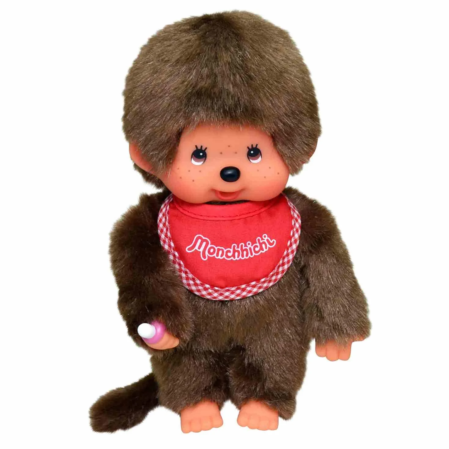 Sekiguchi 255010 - Originale Ragazzo Monchhichi, in Peluche Marrone, con Bavaglino Rosso, Circa 20 cm