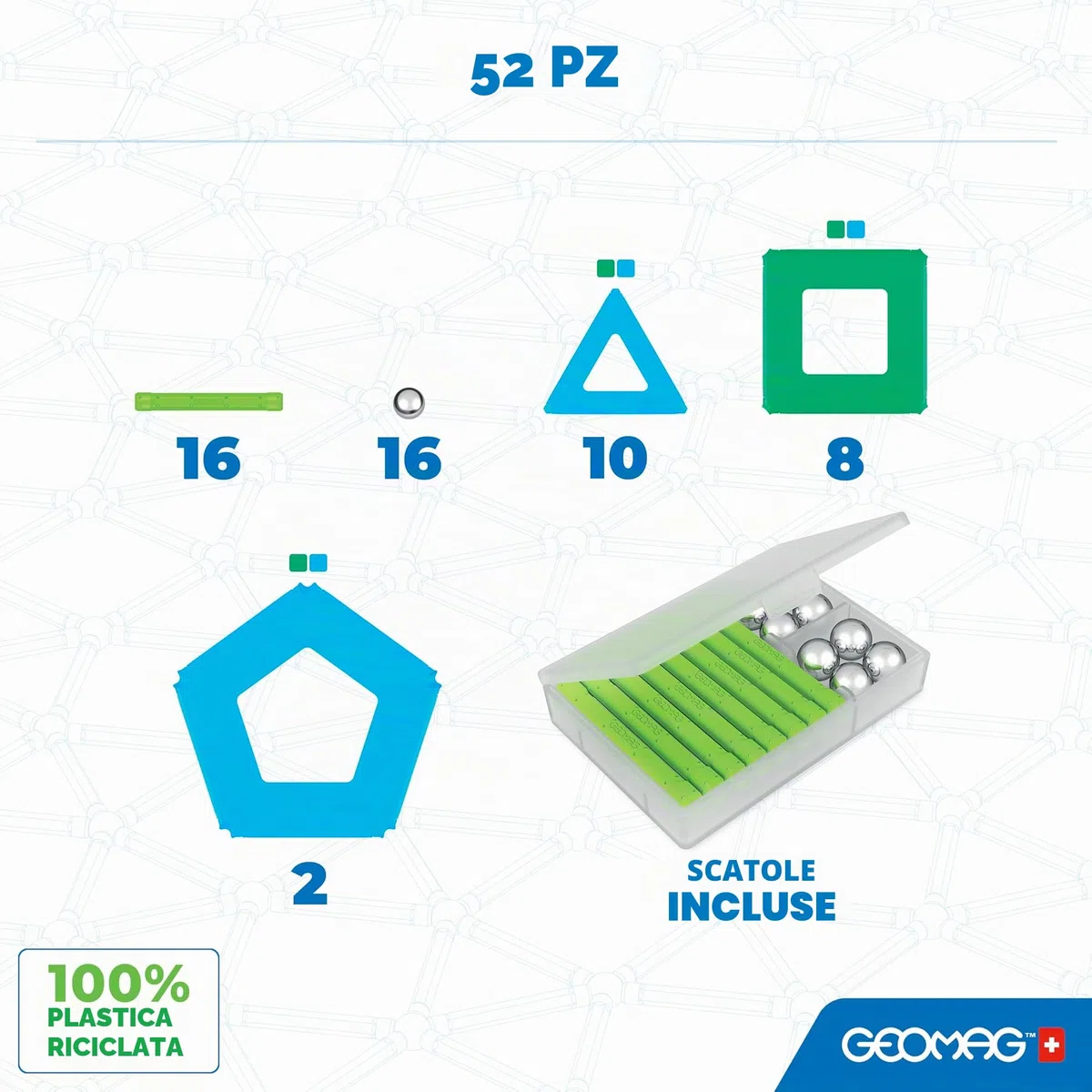 Geomag - Classic Panels 52 Pezzi - Costruzioni Magnetiche per Bambini - Linea Green - 100% Plastica Riciclata