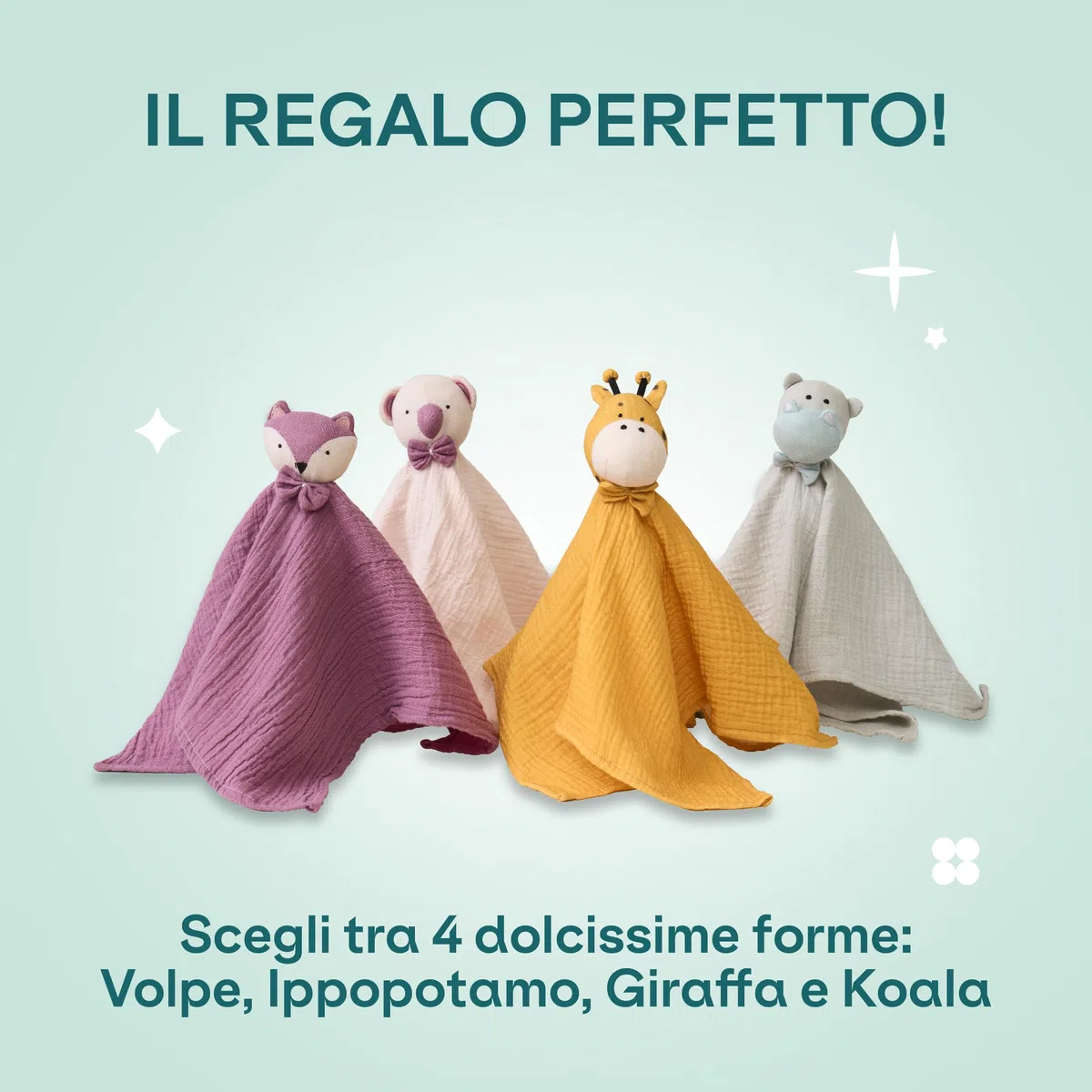 KOALA BABYCARE Doudou Bambino o Ragazza in Chiffon Bio 40x40 cm - Peluche morbida e sicura - Doudou piatto Volpe, Koala, Giraffa o Ippopotamo - per Neonati e 0+ mesi