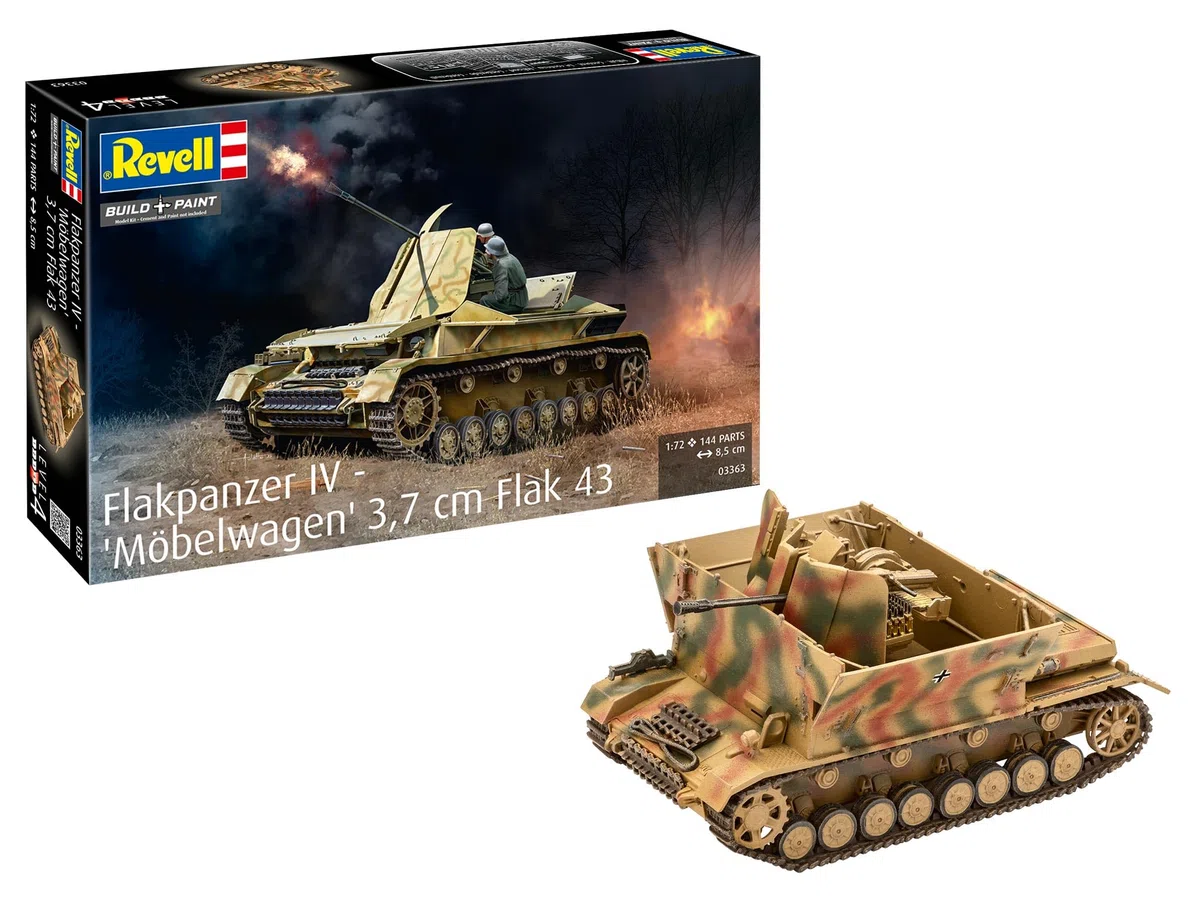 Revell Flakpanzer IV Möbelwagen 03363 - Kit modellino in plastica non costruita/non verniciata, 3,7 cm, in scala 1:72
