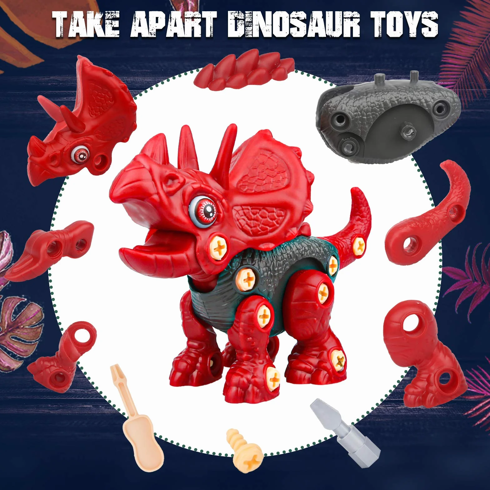 Vanplay Dinosauri Giocattolo con Trapano Giocattolo, Smontaggio Costruzioni includono Tyrannosaurus Rex, Velociraptor e Triceratops per Bambini 3 anni