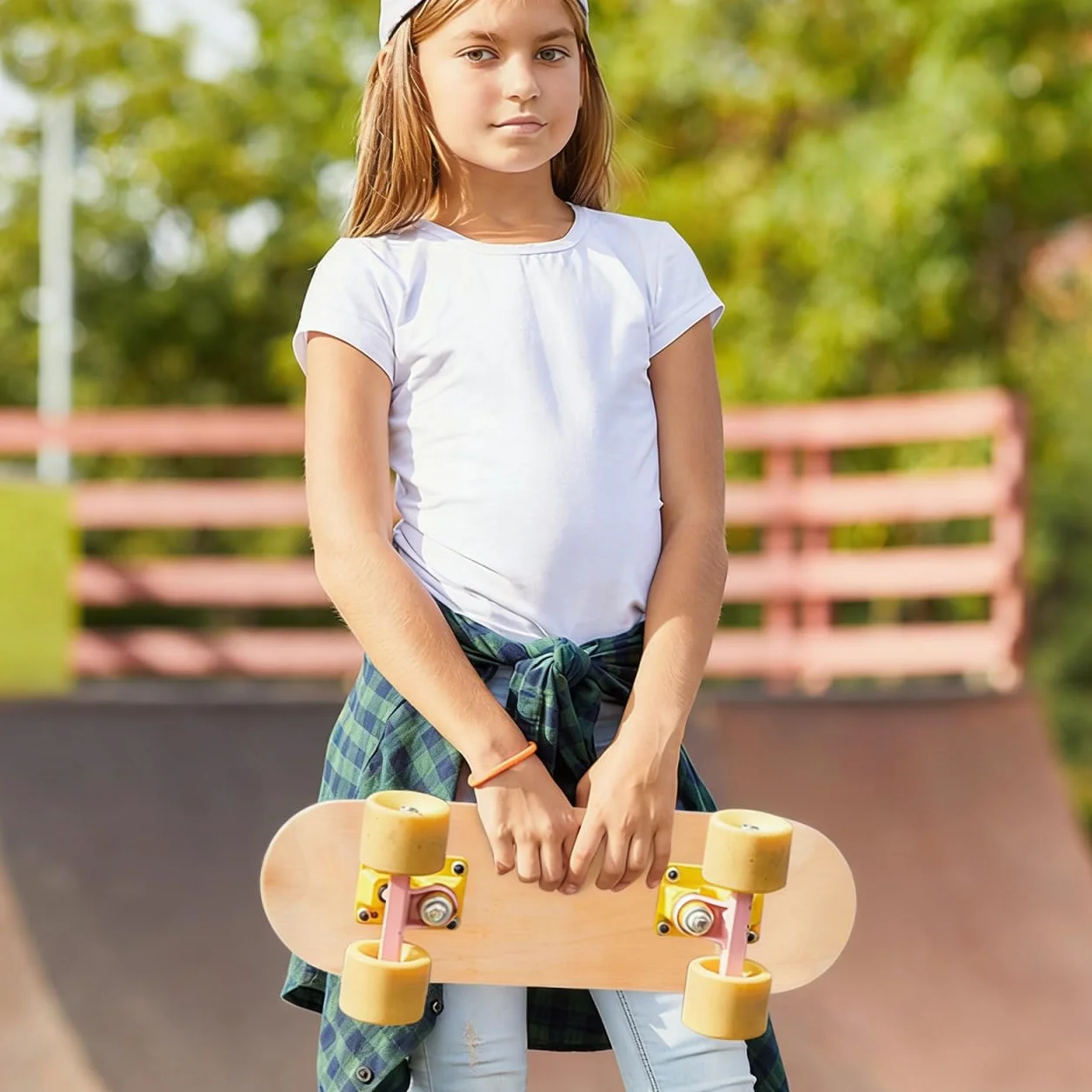 Toyvian Tavola da skateboard vuota in legno d'acero, 42 cm, per bambini, fai da te, con fori preforati, per graffiti personalizzati e facile installazione della ruota