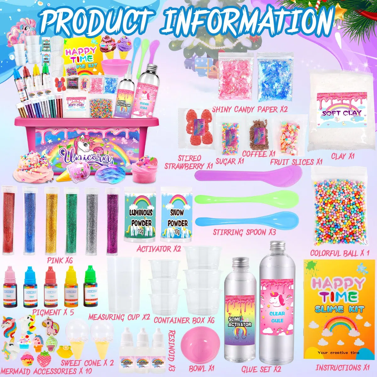 Kit Slime Fluffy per Ragazze - Unicorn Slime Kit Completo per Fare Slime di Gelato, Fluffy, di Burro, Nuvola e Schiuma. Regalo per Bambina DIY, Fai da Te Fluffy Slime