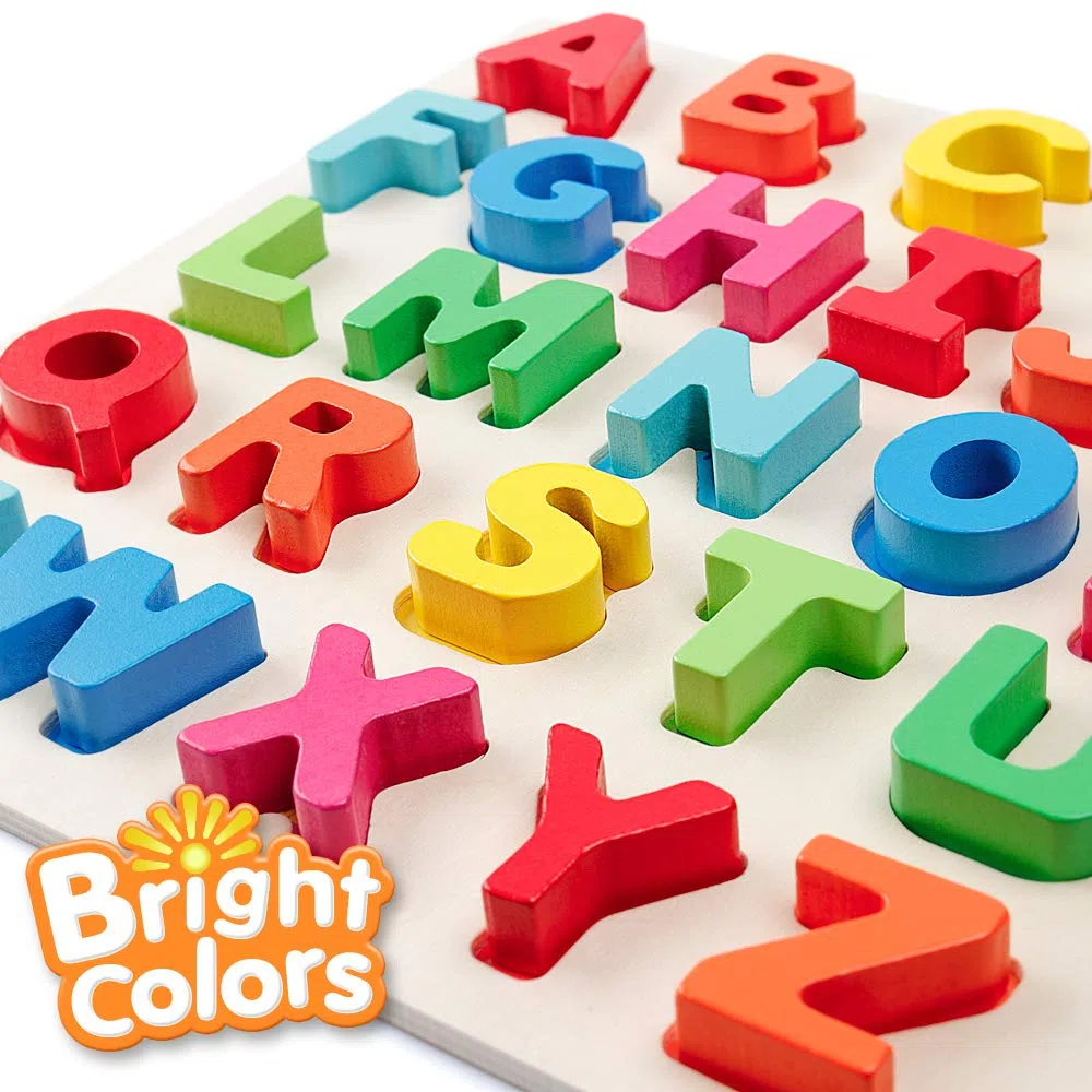 Coogam Alfabeto in legno Puzzle ABC Lettere Peg Consiglio Manopola Montessori Jigsaw Blocchi Apprendimento precoce Giocattolo Educativo Regalo per 1 2 3 Anni Toddler Bambino Bambini