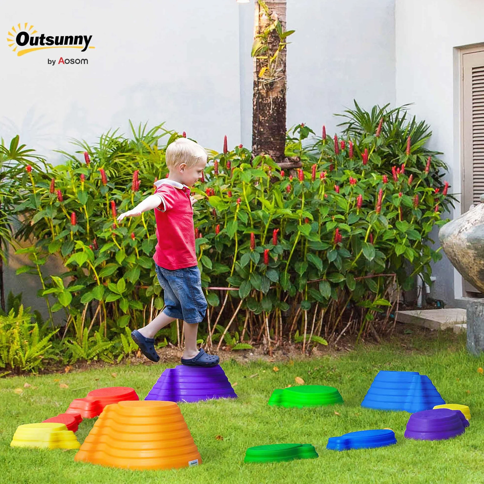 Outsunny Pietre di bilanciamento per bambini, 11 pezzi, impilabili antiscivolo, impilabili, pietre di equilibrio, per promuovere l'equilibrio, 3-8 anni, per interni ed esterni