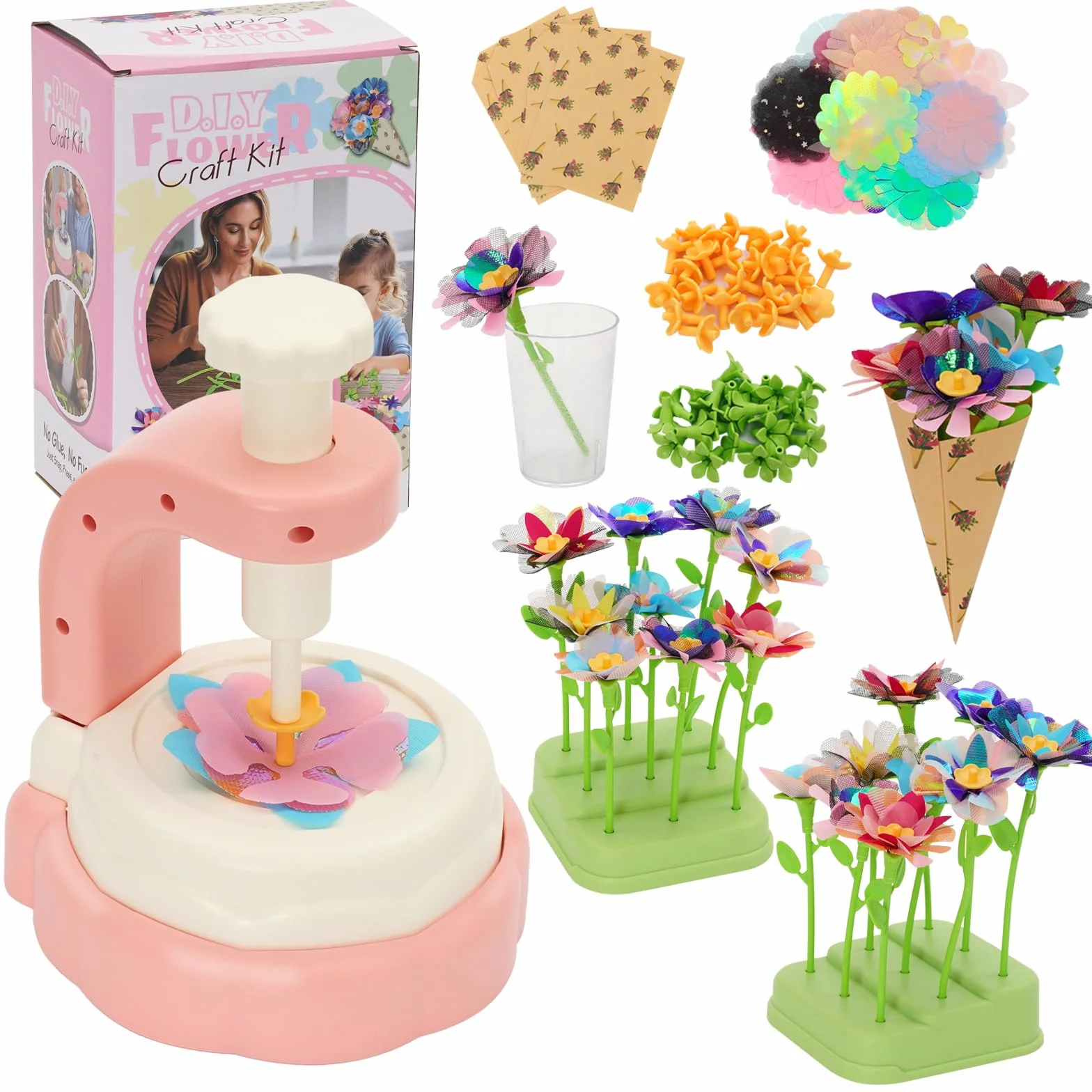 Ark miido Laboratorio Dei Fiori, Kit Artigianale con Macchina Produzione Fiori per Bambini, Flower Market, Regalo Giocattoli Creativo per Bambina 4 5 6 7 8 9 10 Anni Rosa