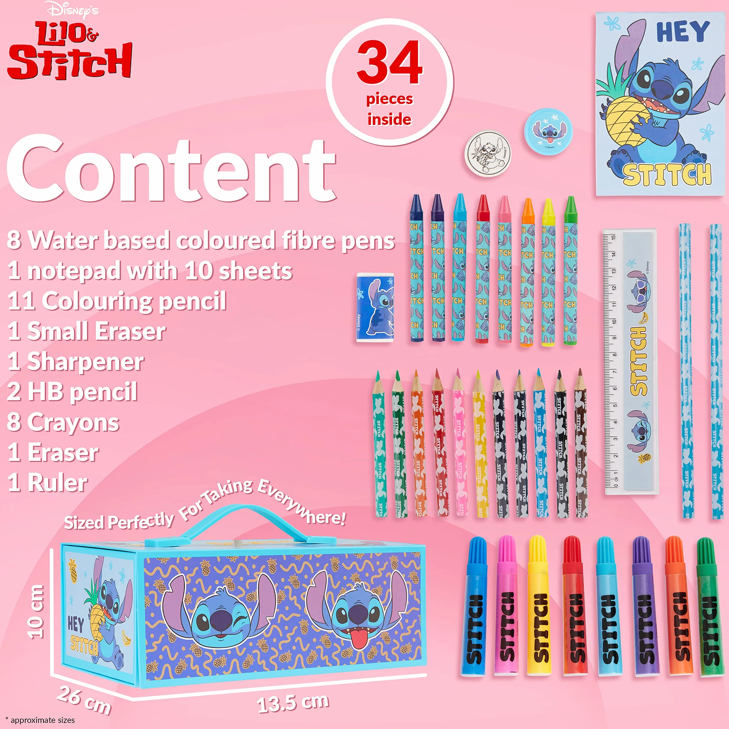 Disney Stitch Valigetta Colori per Bambini con Matite Colorate, Pastelli & Arte Accessori (Blu Stitch)