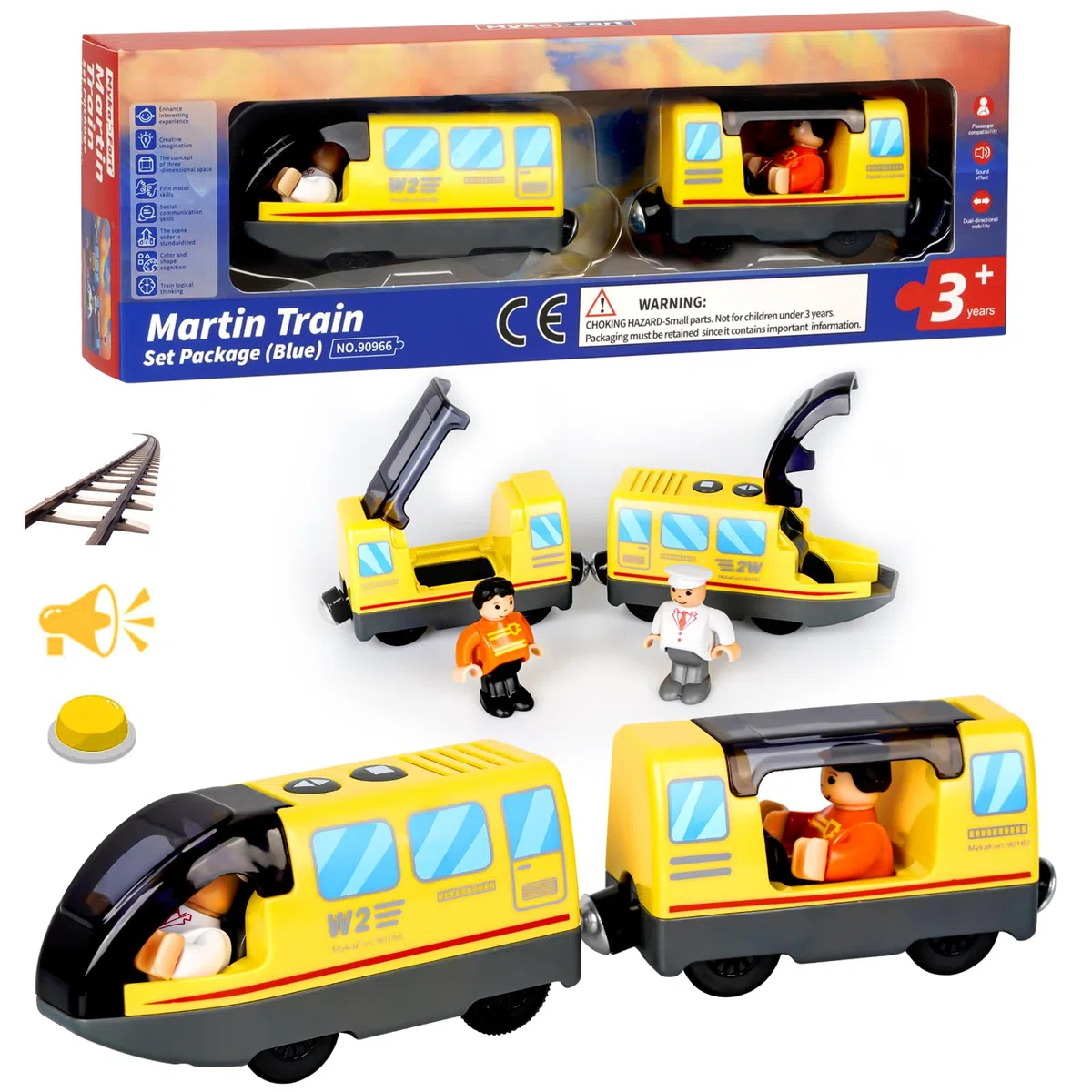 Locomotiva ad Azione a Batteria (Connessione Magnetica), Trenino Elettrico per Bambini Trenino Giocattolo, Potente Set di Proiettili per Motore per Thomas, Brio, Chuggington, Età 3+ Anni, Giallo