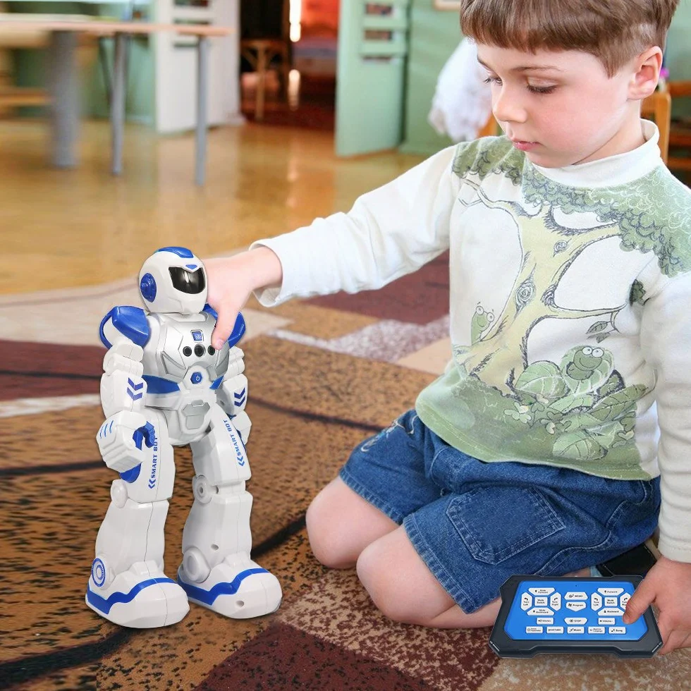 HUSAN Robot Intelligente per Bambini, Controllo a Infrarossi Programmabile, Canto e Danza, Sensazione di Gesti, Giocattolo Interattivo (Blu)
