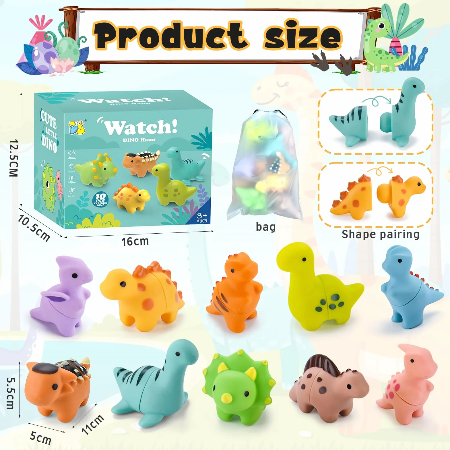 JOYBOY Giocattoli Montessori con 10 Dinosauri per Bambini 1 2 3 Anni, Giocattolo Sensoriale e di Apprendimento Motorio Selezione Colori e Impilabile, Regalo per Natale Compleanni, la Festa dei Bambini
