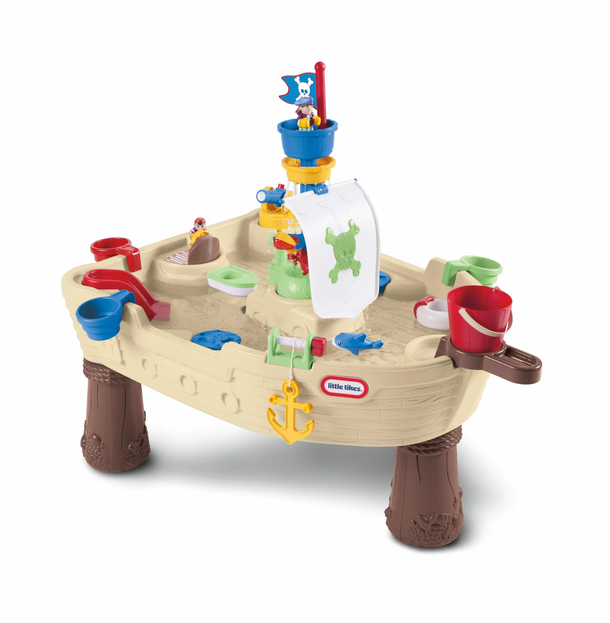 Little Tikes Anchors Away Pirate Ship - Tavolo da Gioco Acquatico con Cannone, centrifuga e Spruzzi, incoraggia Il Gioco Creativo, età 3-10 Anni
