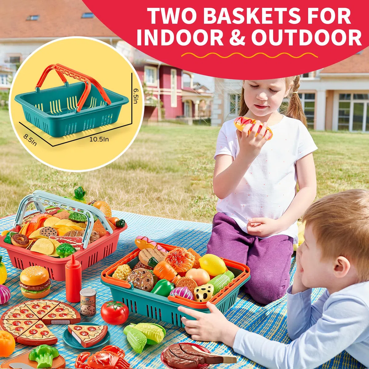 80 Cesto della spesa giocattolo con frutta e verdura di imitazione per bambini, Pizza,Cibo Giocattolo per Bambini,Cucina Giocattolo Giochi Bambini Ragazzi Bambina 3 4 5anni