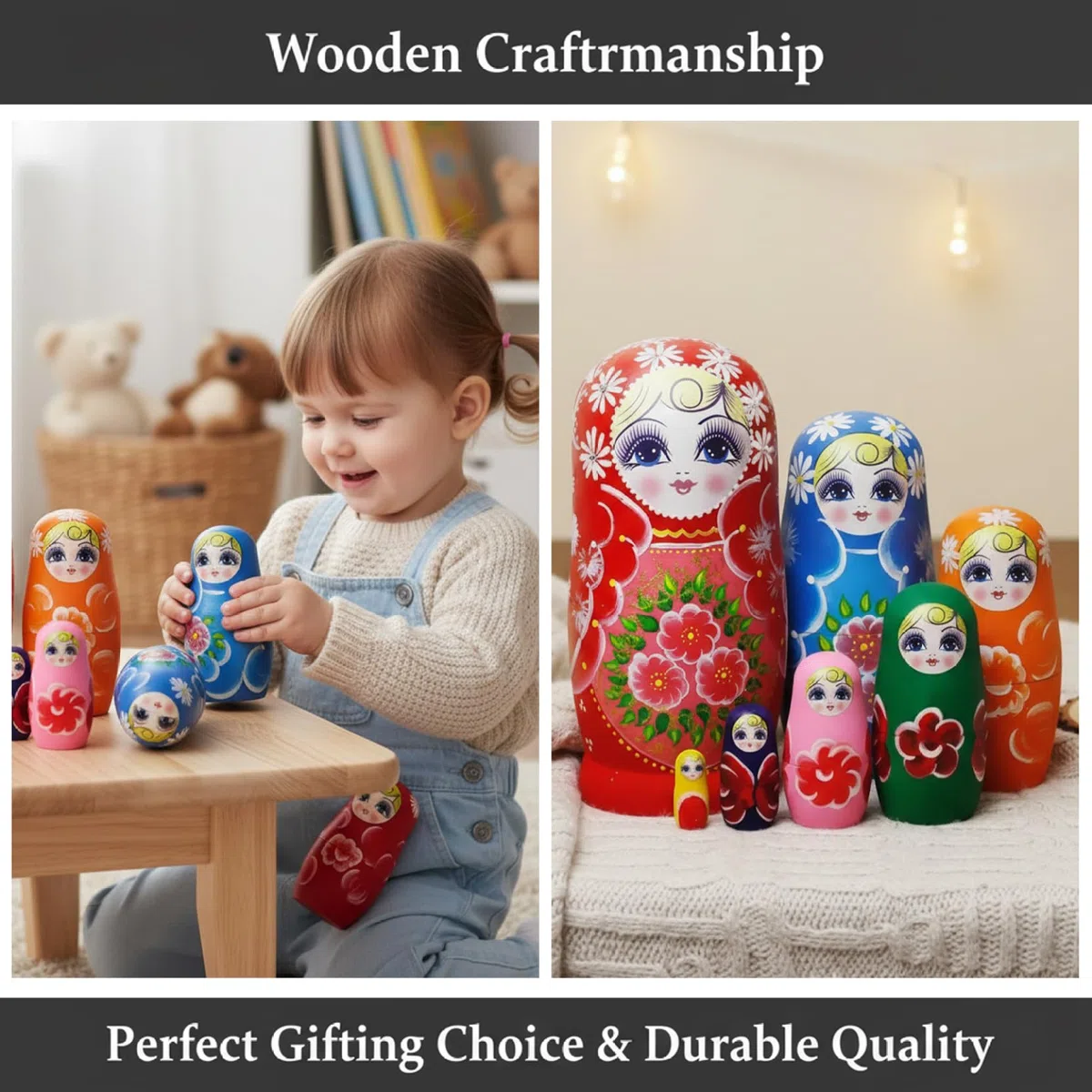Set di 7 bambole russe che nidificano, matrioska in legno con stampa girasole, giocattolo decorativo per collezionisti di bambini e adulti