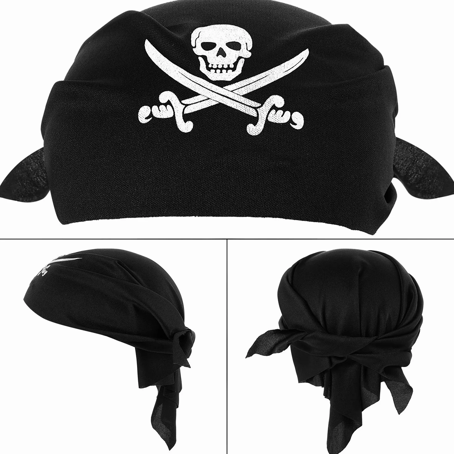 Blulu 12 bandana pirata nera capitano bandana per feste a tema Halloween e bambini (stile A)