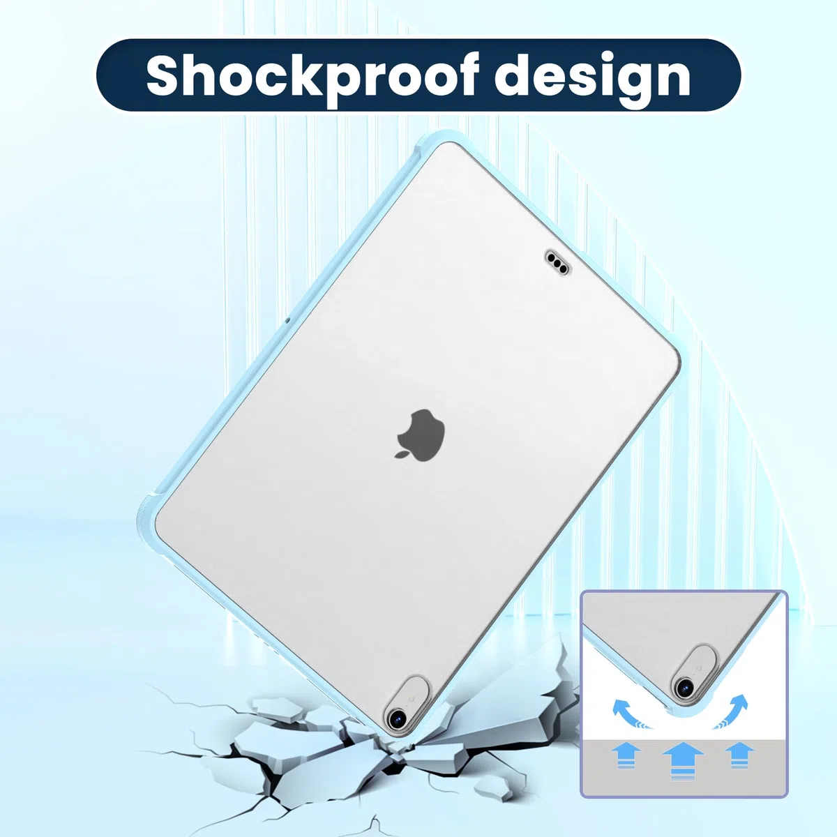 Koze Custodia per iPad Air 11 pollici air 6a Gen M2 2024 & iPad Air 5a Air 4a, Supporta la Ricarica Pencil con Supporto iPad, Cover Posteriore Rigida Traslucida Ultra Sottile e Leggera, Blu Ghiaccio