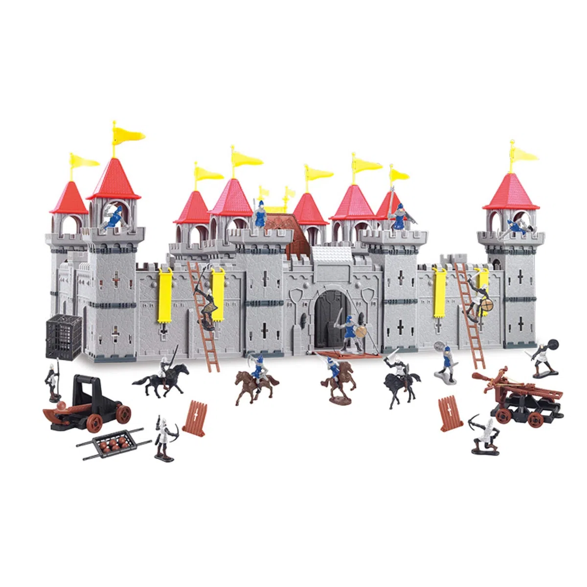 Grande Ritterburg - Set da gioco per bambini con personaggi e accessori, giocattolo medievale a partire dai 3 anni, con cavalieri, cavalli, bandiere e scale, sistema a incastro in plastica, per