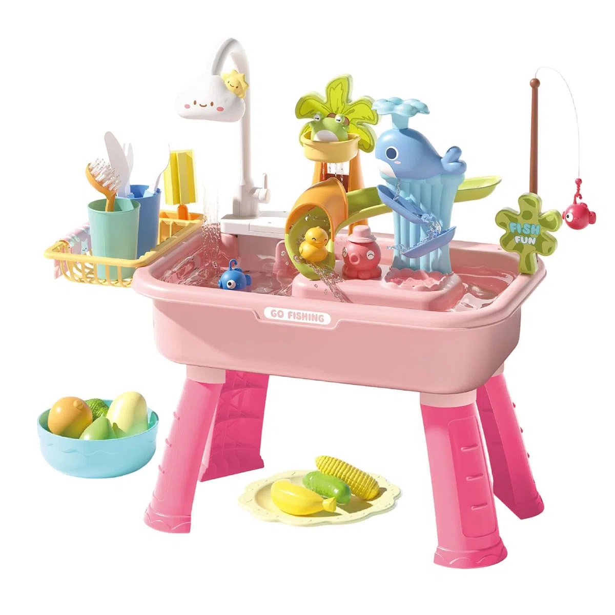 Set Tavolo Giochi Con Sabbia E Acqua - 54x29x53 Cm, 4 In 1 Set Tavolo Giochi Con Sabbia E Acqua Con A Cquas Corrente E Pompa - Giocattolo Da Cucina Per Lavello,per Bambini Spiaggia, Piscina, Giardino