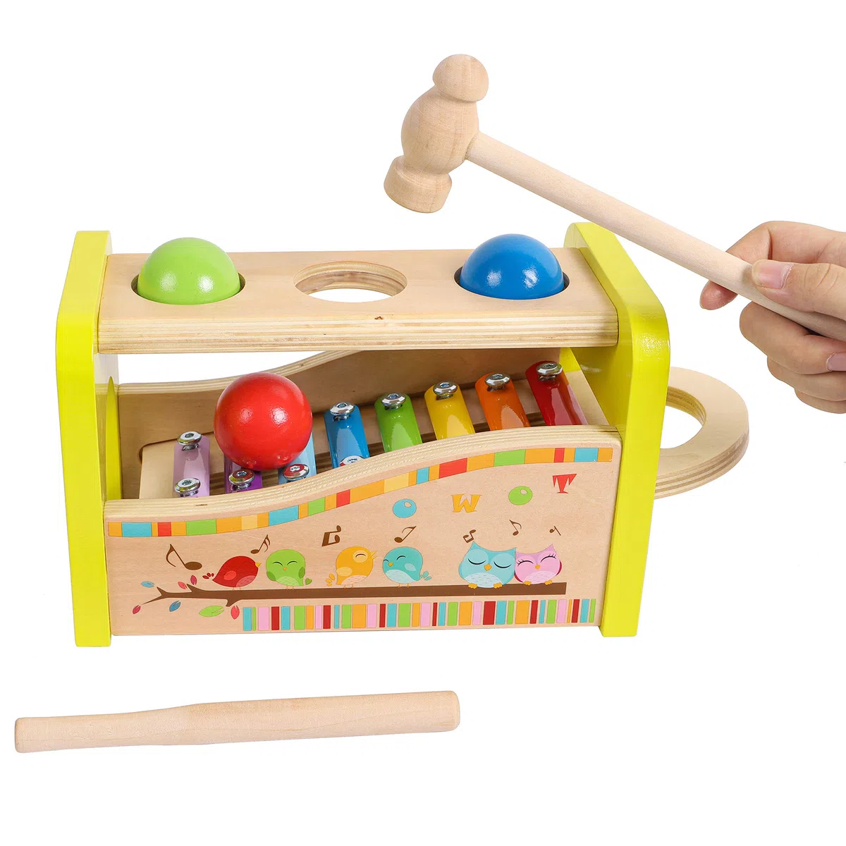 Set di xilofono a sfera con martello in legno - martello e pioli per battere una palla da banco - Giocattoli per bambini Regalo per bambini di 1 anno - Piccola attività motoria sensoriale