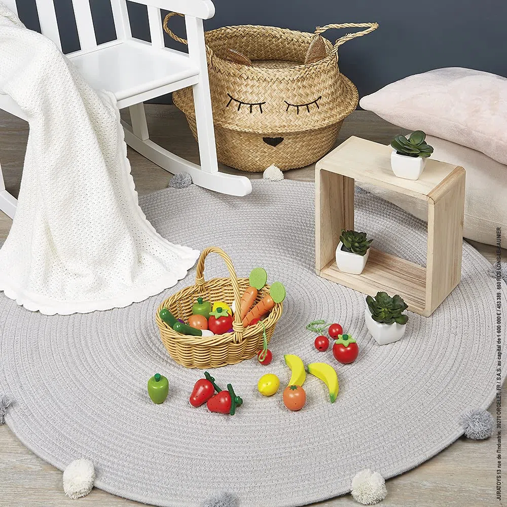 Janod - Cestino di 24 Frutti e Verdure - Giocattolo Imitativo Cestino della Spesa - Ideale per Giocare al Negoziante - Da 3 Anni in Su, J05620