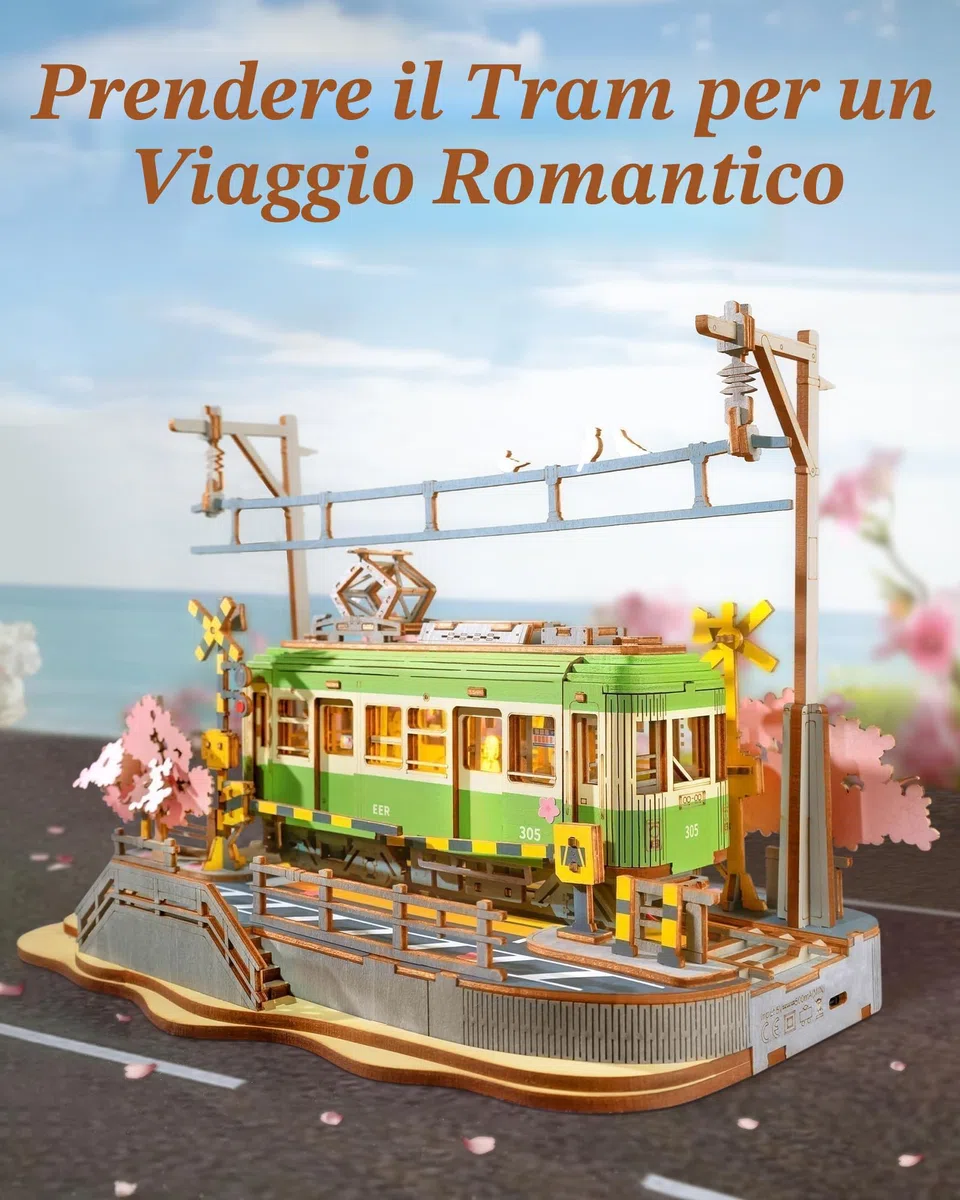 ROWOOD Viaggio Nei Sakura Puzzle Legno 3D, Kit Modello in Legno Da Costruire Per Adulti, Kit Fai Da Te Per Costruire Tram Giapponesi Sakura, Ideale Come Regalo Di Natale E Compleanno