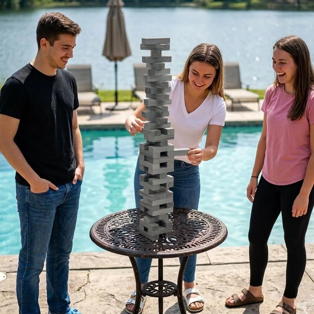 SPORT BEATS Grande torre gioco a grandezza naturale prato giardino giochi all'aperto per adulti e famiglia giochi impilabili in legno, con regole e borsa per il trasporto, 54 blocchi grandi