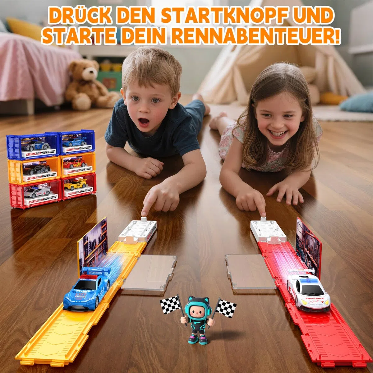 Set di giocattoli per auto, auto giocattolo in metallo con pista e garage, piccole auto per bambini dai 3 anni in su, regalo di compleanno per ragazzi e ragazze