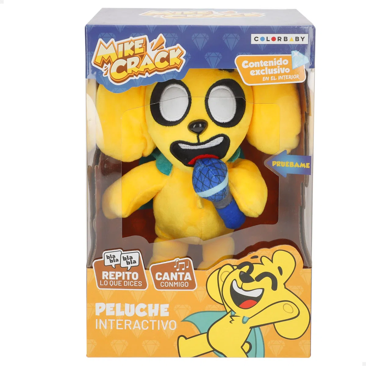 ColorBaby Mikecrack, peluche interattivo, cane Mike, con musica, registrazione e riproduzione vocale, giocattolo personaggio Youtube, 29 cm, canta cioccolato con mandorle, ripeti quello che dici