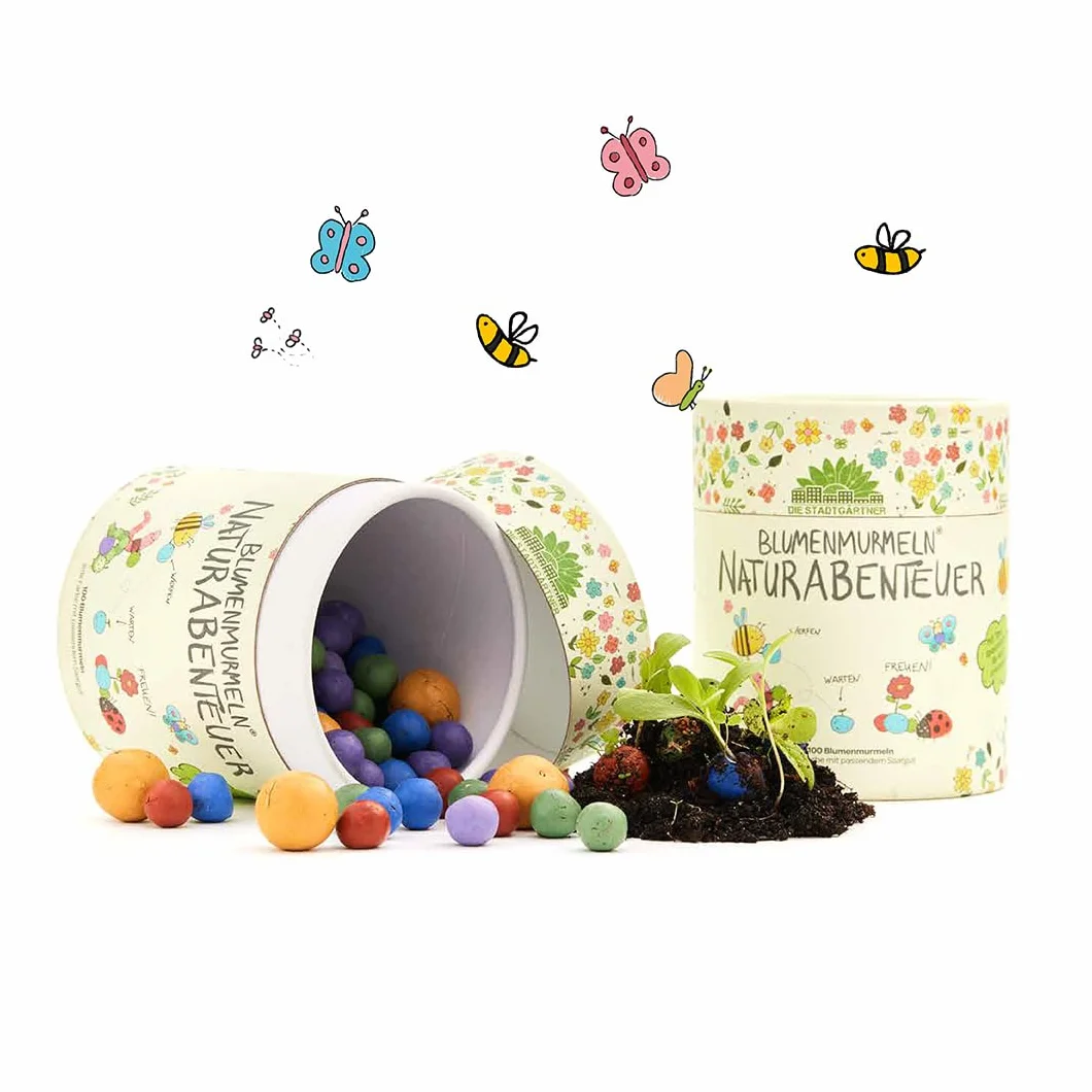 100 biglie di fiori colorate "Mein Naturabenteuer", arrotolate a mano, colorate e vivaci, perfette per il compleanno dei bambini, regalo per bambini, 100% ecologiche e durano almeno 2 anni