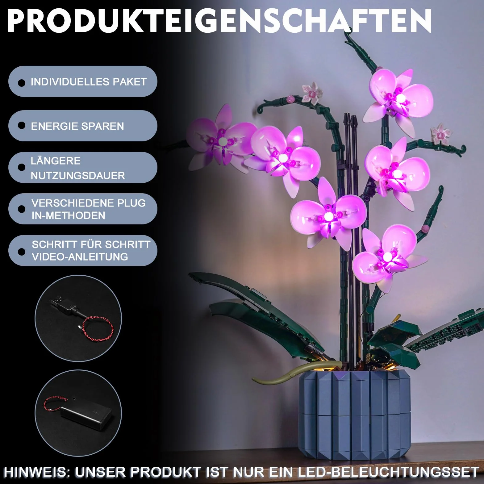 Set di luci LED compatibile con Lego Orchid (solo luci, nessun blocco di costruzione), Kit di luce compatibile con Lego 10311 Orchid Botanical Collection Set