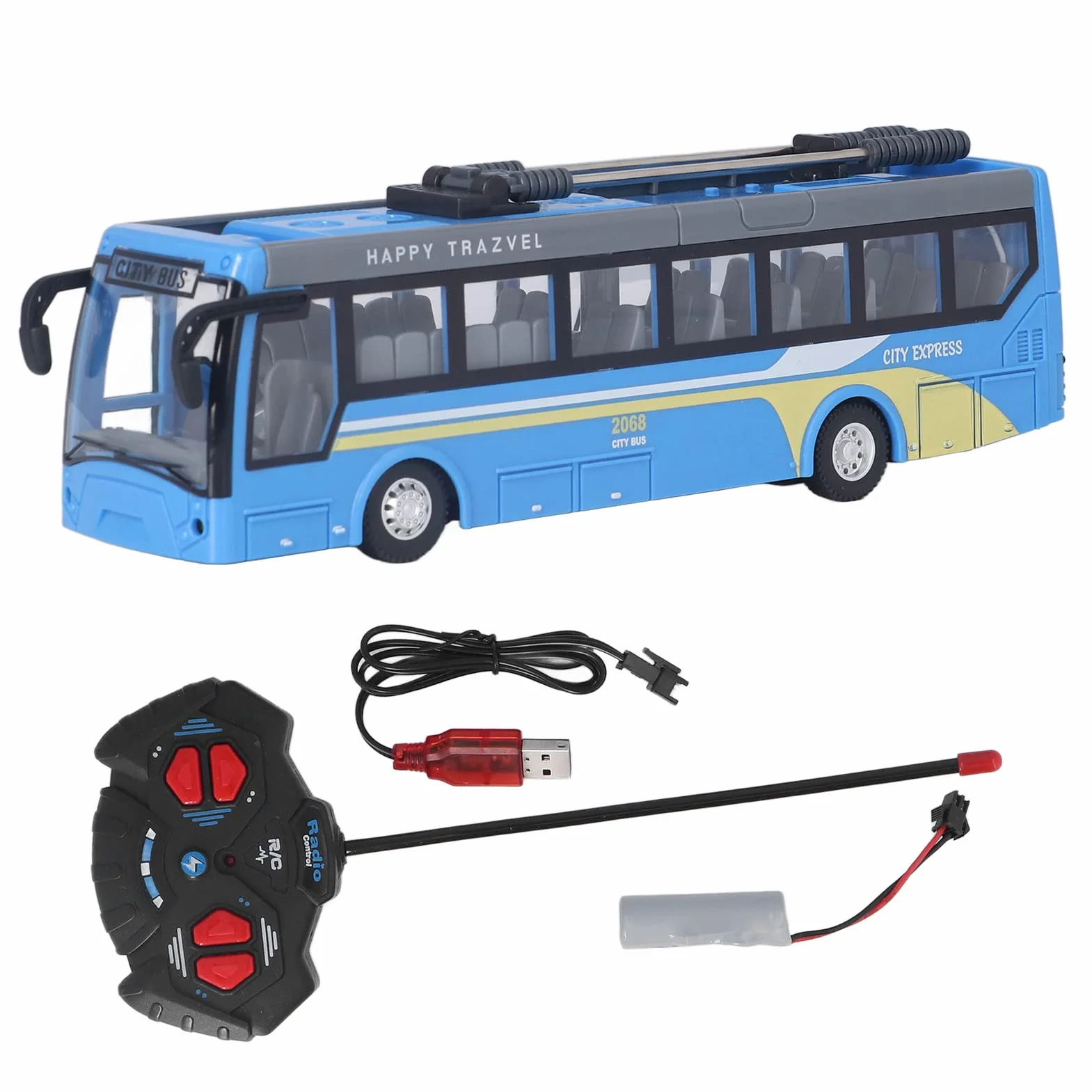 Bus Rc per Bambini, Bus Telecomandato Ad Alta Simulazione in Tutte Le Direzioni Che Guidano Scuolabus RC Ricaricabile per Bambini(Blu)