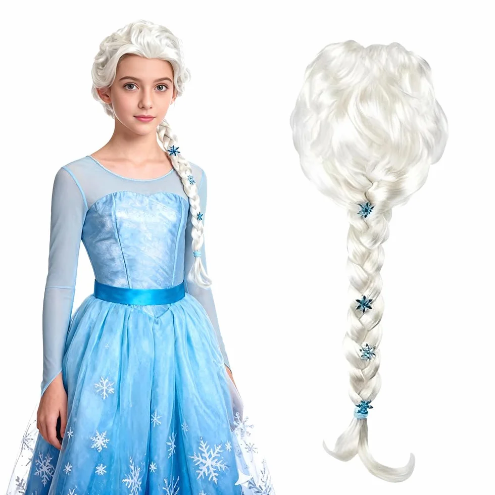 Parrucca Elsa, Principessa Parrucca Per Bambini, Parruccas Rapunzel Bambina, Principessa Parruccas Treccia Per Bambini e Adulti Cosplay per Halloween Carnevale